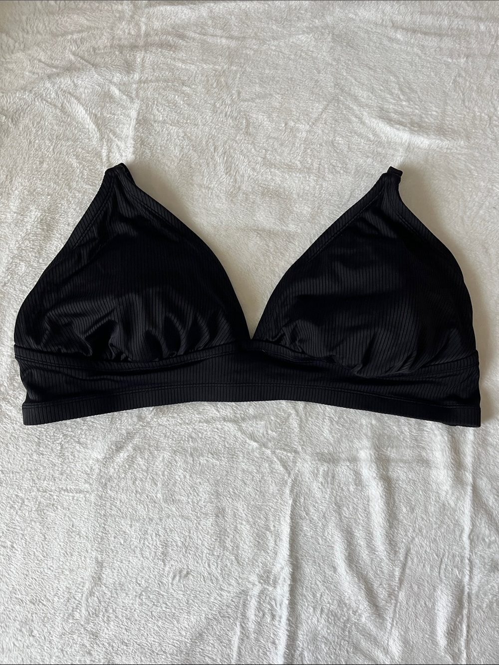 Black Ribbed Triangle Bikini Top